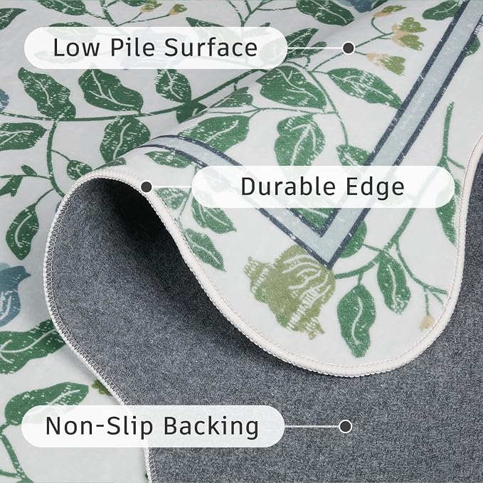DCX Washable Botanical Floral Rug 3x5, Non Slip Low Pile Carpet - Image 8