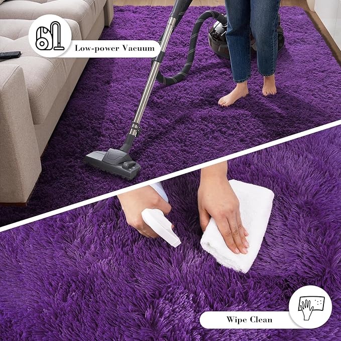 Purple Fluffy Rug Shag Area Rug, 8x10 Area Rugs - Image 5
