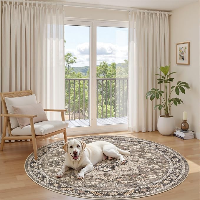 6ft Round Vintage Living Room Area Rug - Image 5