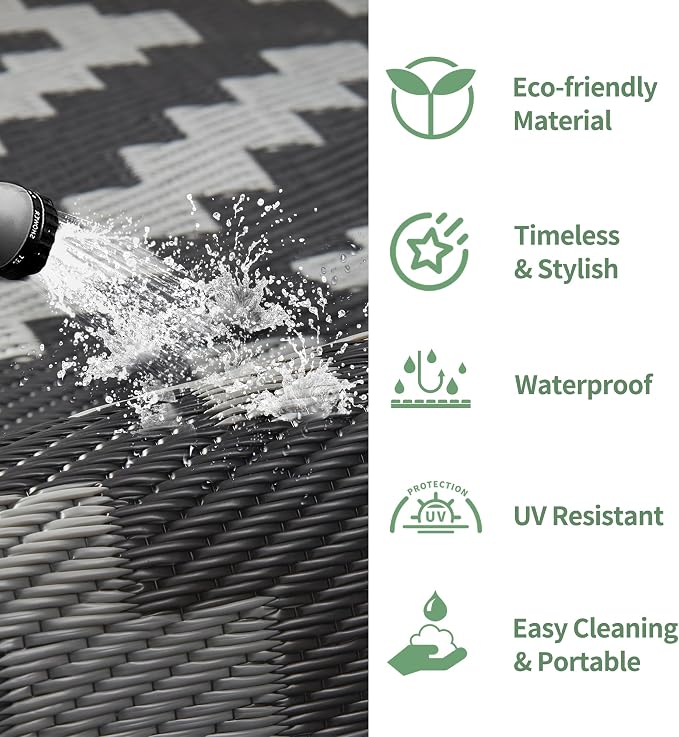 GENIMO Outdoor Rugs 8'x10' Waterproof, Reversible Mats, Area Plastic Straw Rug - Image 5