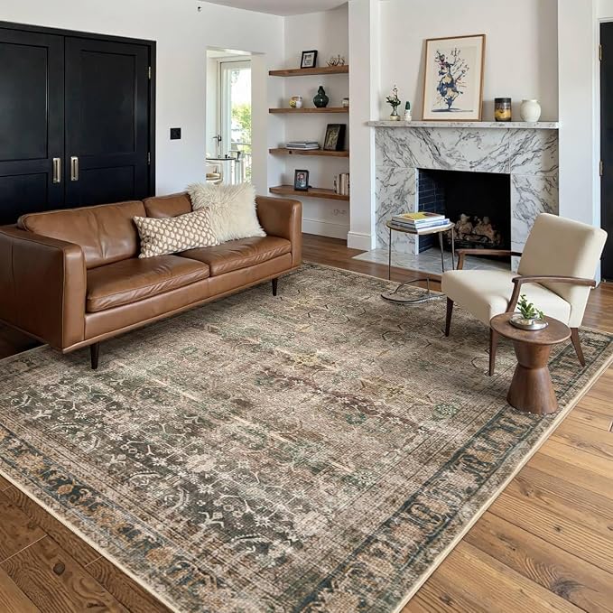 Rugxara Brown 5x7 Area Rugs for Living Room Bedroom, Large Washable Rug by Rugxara