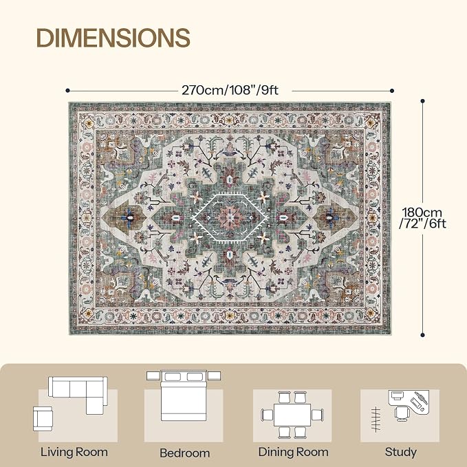 HOOBRO Washable Rug 6 x 9 Area Rugs - Image 2