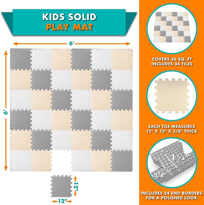 ProSource Baby Play Mat, Soft Foam Floor Tiles - Image 2
