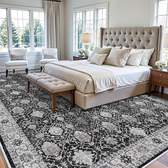 Vintage 10x14 Washable Area Rug: Large Living Room Rugs Indoor Soft Stain - Image 2