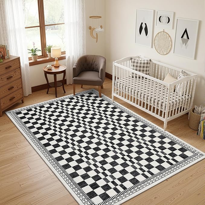 GarveeHome 5x7 Washable Rug for Bedroom Modern Abstract Checkered Carpets - Image 8