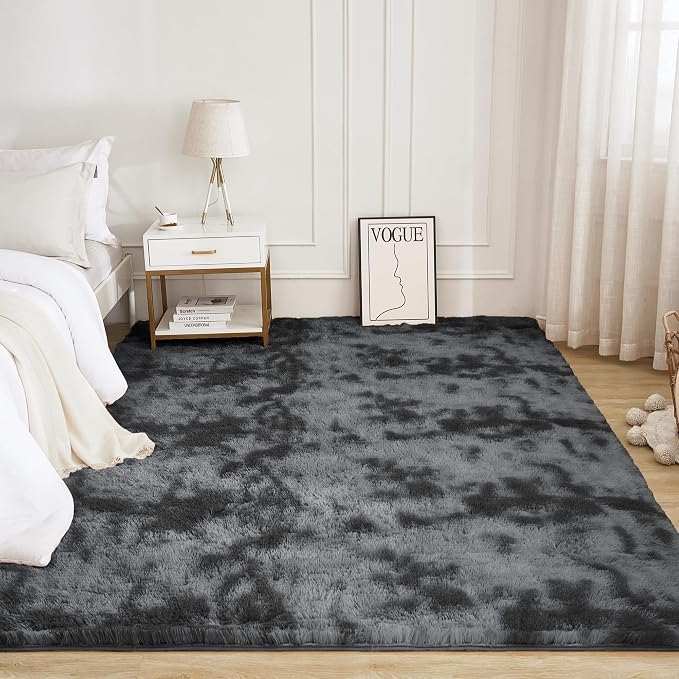 Litanika 6x9 Shag Area Rug for Living Room Bedroom, Tie-Dyed Dark Grey High - Image 2