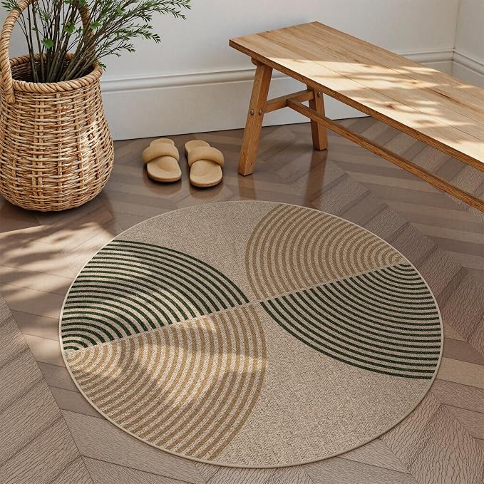Lahome Enfys Modern Rainbow Round Entryway Rug 4ft, Circle Easy Jute Rug by Lahome