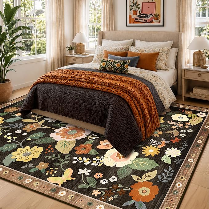 RELEANY Floral 8x10 Area Rugs Washable Print Boho Cute Carpet Non Slip Flower - Image 2