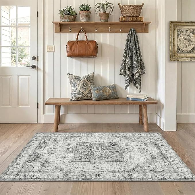 3x5 Area Rug for Living Room-Vintage Farmhouse Boho Floral Washable Stain by Unknown