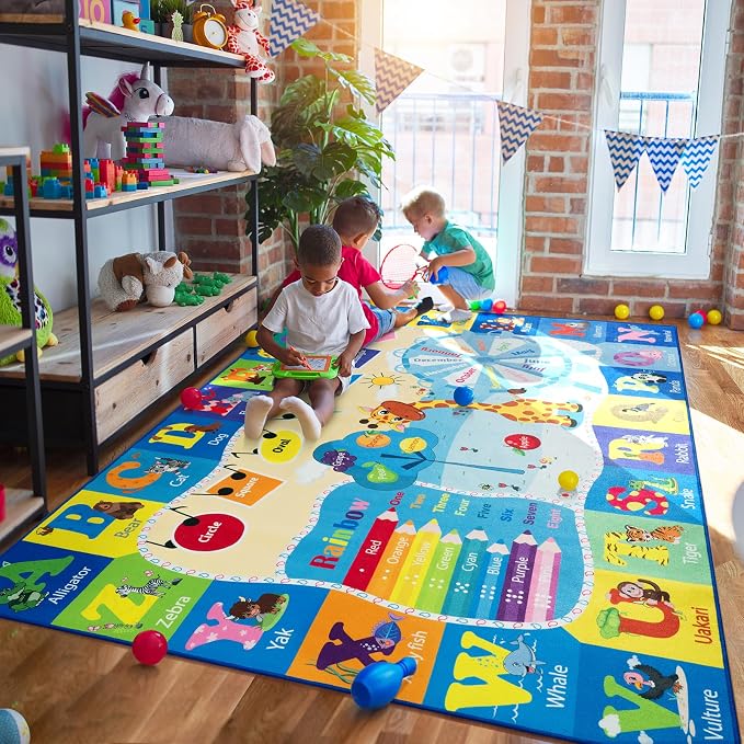 Kids Rugs for Playroom Bedroom Classroom Nursery, Non-Slip and Washable Rugs - Image 3