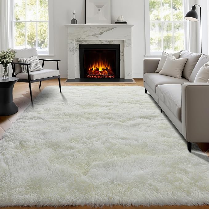 PAGISOFE Ultra Soft Area Rugs for Living Room 6x9 Ft, Cream White Soft Fuzzy - Image 3