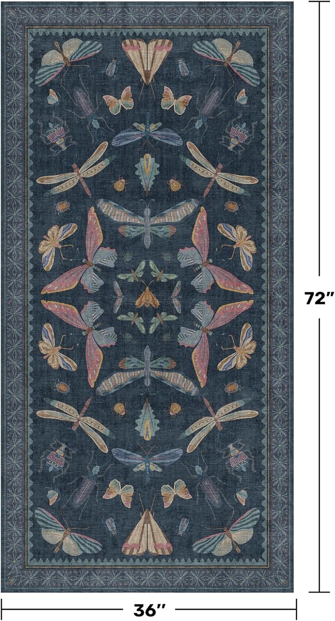 Blue Vintage Boho Area Rug 3x6, Washable Non Slip Indoor Carpet - Image 2