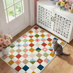 Terrug 3x5 Checkered Rug for Entryway, Soft Low Pile Stain Resistance Carpet by TerrugHomeDecor