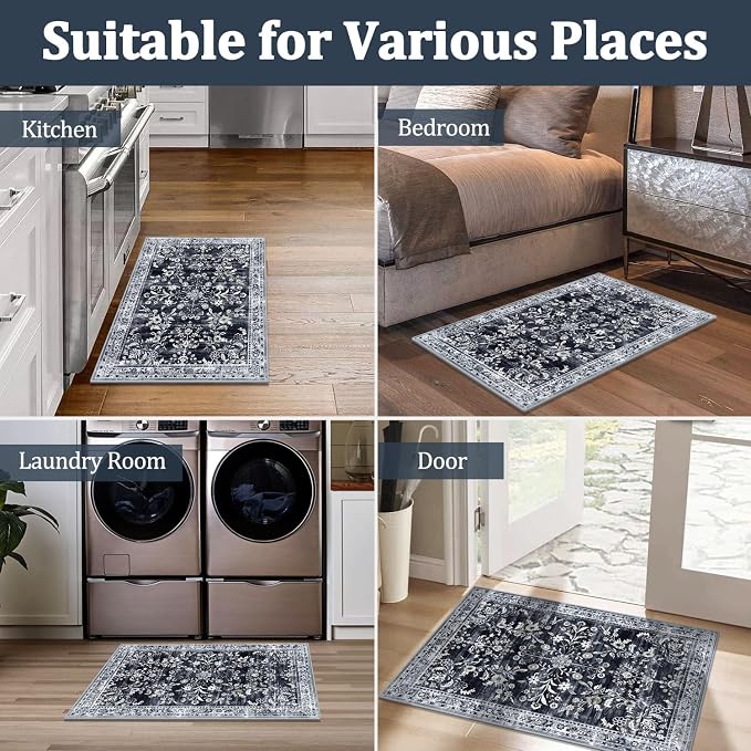 Yamaziot Washable Runner Rug 2x3 – Non Slip Small Entryway Rug Boho Floral Rug - Image 7