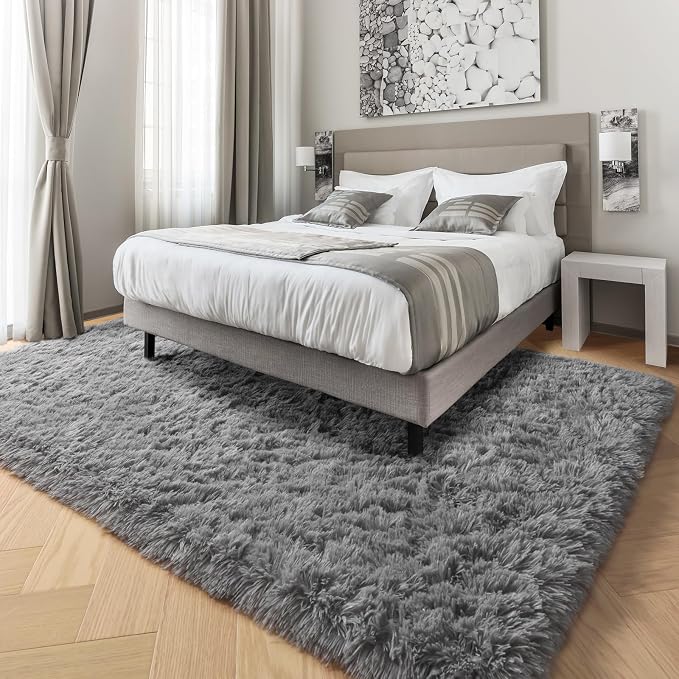 PAGISOFE Grey Fluffy Rugs for Bedroom 4x6 Area Rug Shag Rug for Kids Room Furry - Image 4