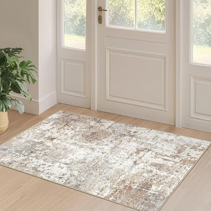 2x4 Rug Washable Runner Rug: Small Abstract Modern Non-Slip Soft Accent Doormat by LOONGRUG