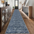 KUTA Moroccan Washable Runner Rug 2.6x18 Non-Slip Vintage Navy Blue Boho by KUTA