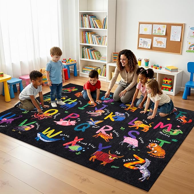 5x7 ABC Classroom Rug for Kids Playroom, Alphabet Rug - Image 3