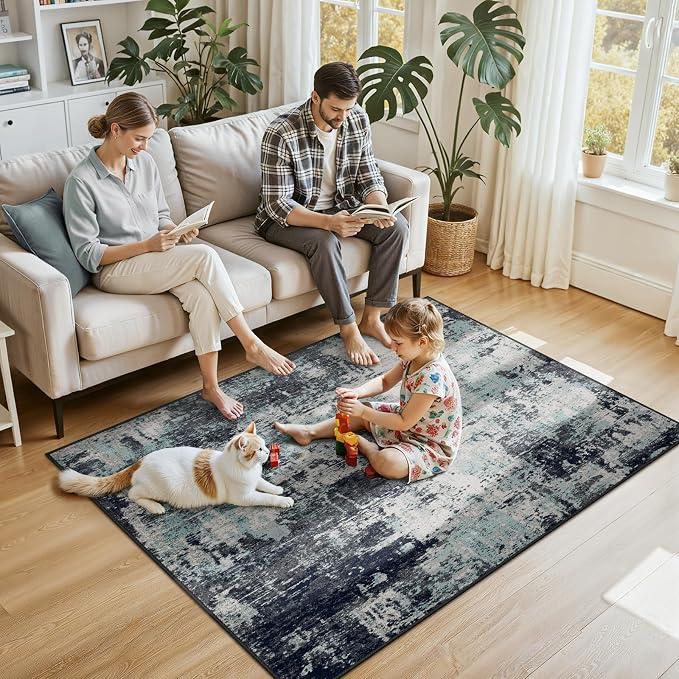 RELEANY Washable Area Rugs 4'x6' Non-Slip Modern Abstract Soft - Image 2