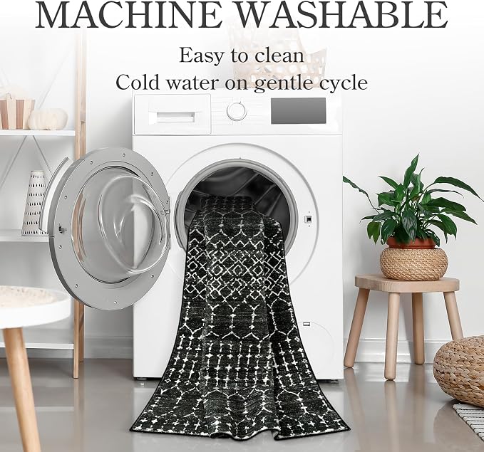 Lahome Moroccan Black Rug for Living Room Washable Area Rug 5x7 Non-Slip - Image 4