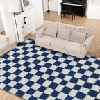 Super Soft Rug for Bedroom, 5x7 ft Blue and White Area Rug Classic Checkered - Image 3