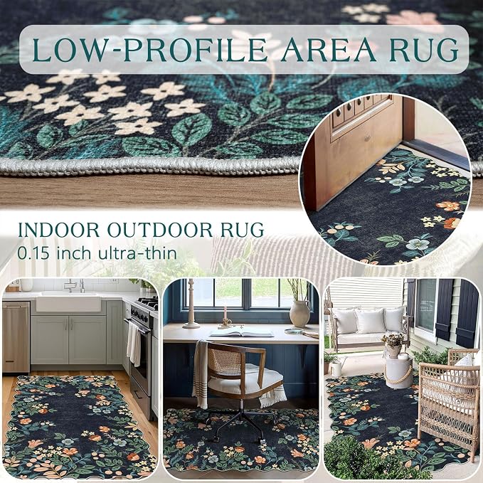 Dark Navy Floral Entry Rug - Image 4