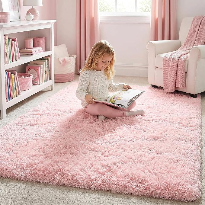 Light Pink Area Rugs for Bedroom Girls, Living Room Decor, Fluffy Fuzzy Plush - Image 5