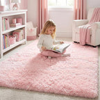 Light Pink Area Rugs for Bedroom Girls, Living Room Decor, Fluffy Fuzzy Plush - Image 5