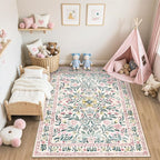 Area Rug Living Room Rugs: Floral 5x7 Washable Rug Vintage Soft Boho Non-Slip - Image 5
