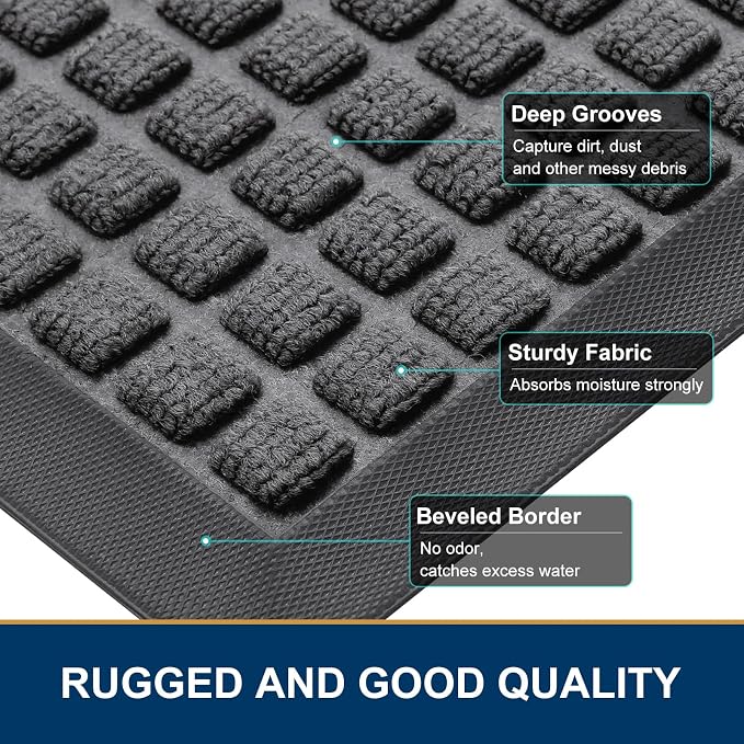 Smiry Front Door Mat Outside Entrance, Heavy Duty Natural Rubber Doormat - Image 3