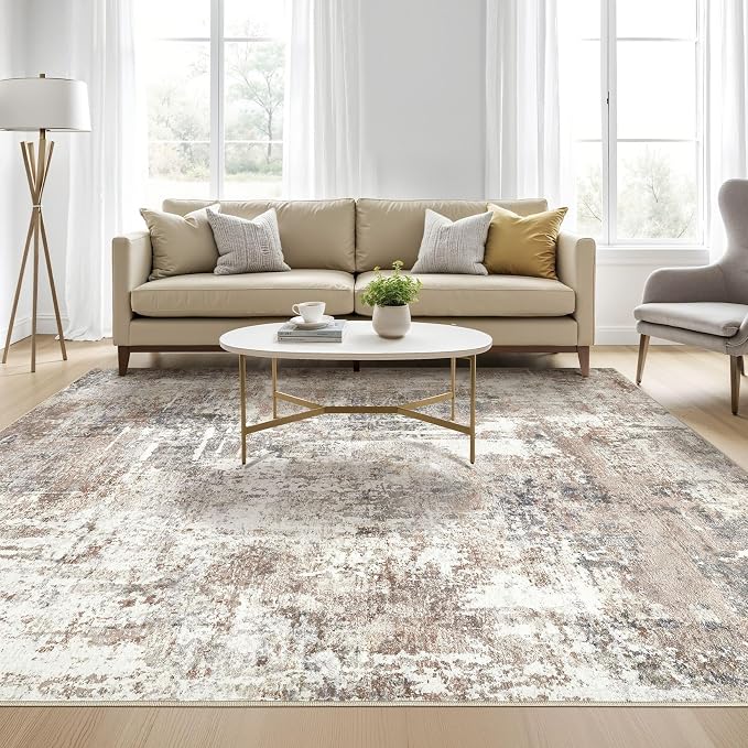 Square Rug 7x7 Living Room: Large Washable Abstract Modern Soft Area Rug Stain - Image 5