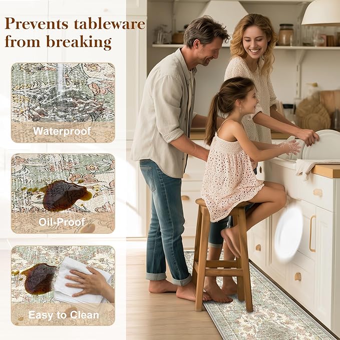 Boho Kitchen Mats for Floor 2 Piece Set Anti Fatigue Cushioned PVC Kitchen Rugs - Image 5