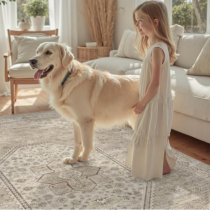 DCX Machine Washable Brown and Beige Area Rug 8x10, Non Slip Stain Resistant - Image 4