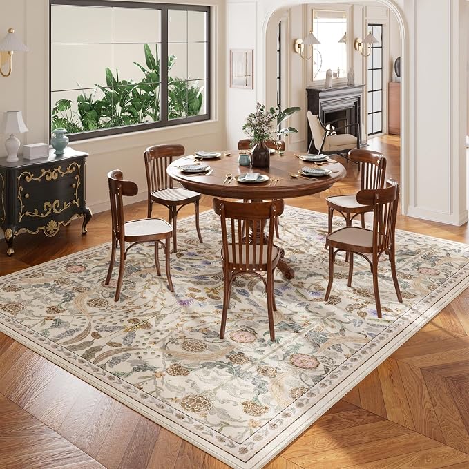 AMTOVO 5x7 Washable Area Rugs for Living Room, Vintage Boho Floral Distressed - Image 3