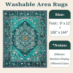 SERISSA Washable Rugs 9x12 Area Rugs, Large Non-Slip Boho Living Room Teal Rug - Image 6