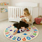 Astronaut Space Kids Round Rug 5ft, Washable Alphabet ABC Circle Carpet - Image 9
