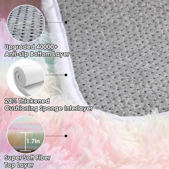 ONASAR Rainbow Area Rugs for Girls Bedroom, 4x6 Fluffy Bedside Colorful Rug - Image 4