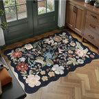 DCX Black Floral Rug 2x3, Washable Black Rug by DCXWashableRug