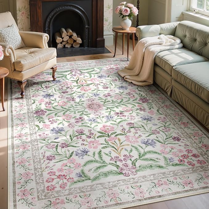 Wonnitar Floral Purple Rug for Bedroom, Washable 5x7 Area Rugs for Dorm by Wonnitar