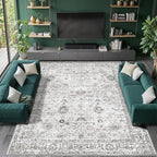 Floral Washable 6x9 Area Rug, Soft Grey White Bedroom Rug - Image 8
