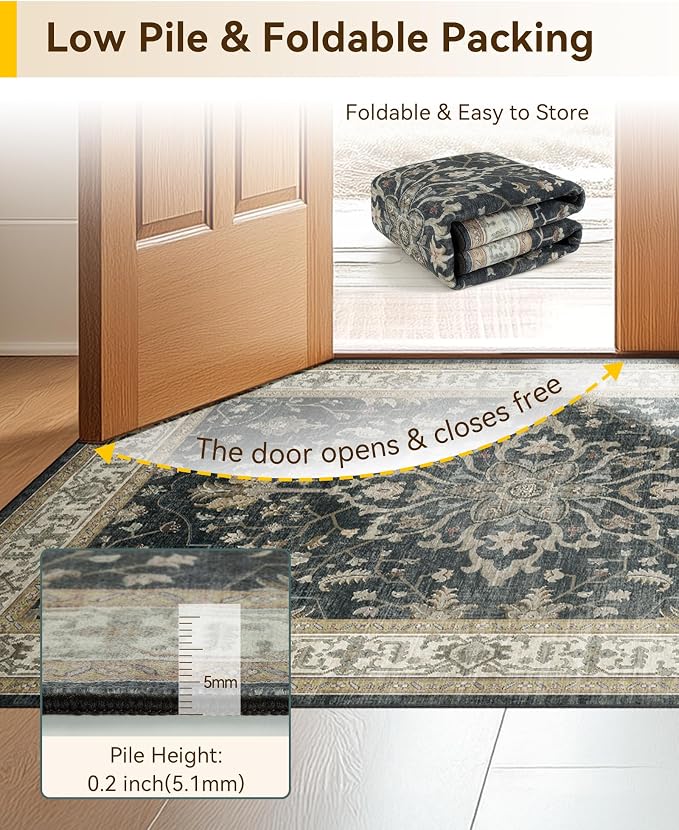 RELEANY Area Rugs Square 10ft Washable Non-Slip, Floral Vintage Distress - Image 4