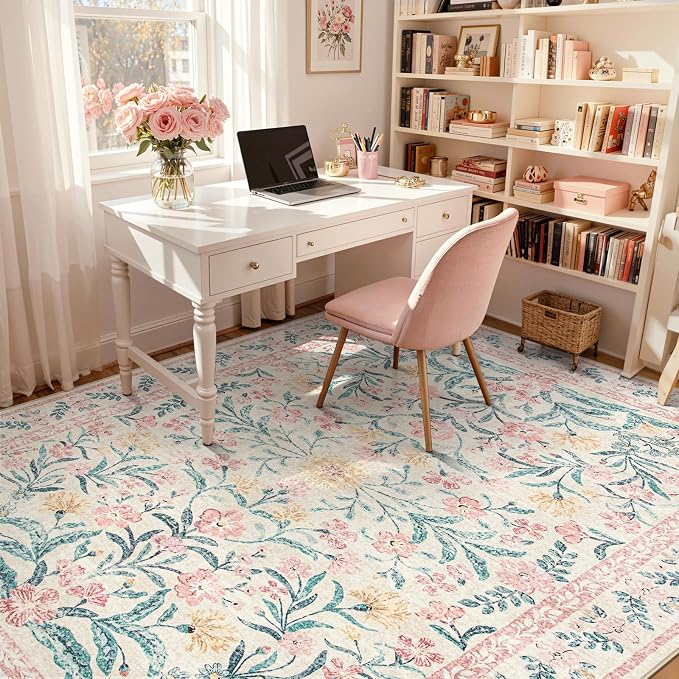 Wonnitar Washable Area Rug 6x9, Boho Non Slip Non-Shedding Pastel Nursery Carpet - Image 4