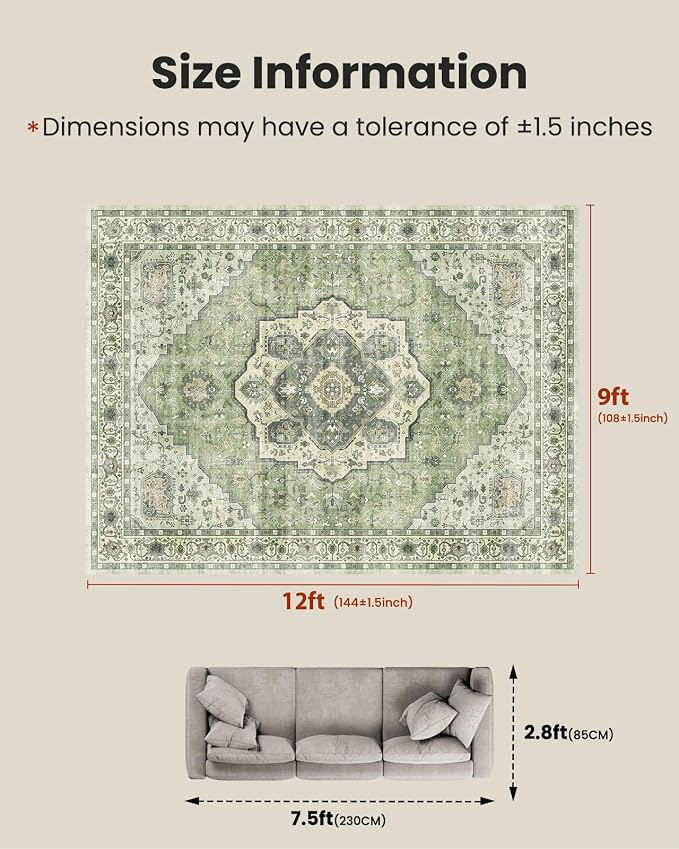AMADA HOMEFURNISHING 9x12 Area Rug, Washable Low-Profile Large Area Rug - Image 2