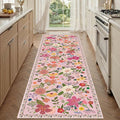 Latte&Fog Pink Washable Hallway Runner Rug 2.6x8, Non Slip Floral Runner Rug by LatteFog
