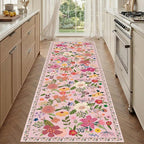 Latte&Fog Pink Washable Hallway Runner Rug 2.6x8, Non Slip Floral Runner Rug by LatteFog