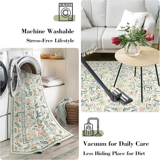 Wonnitar Washable 6x9 Area Rugs, Soft Floral Rug - Image 5