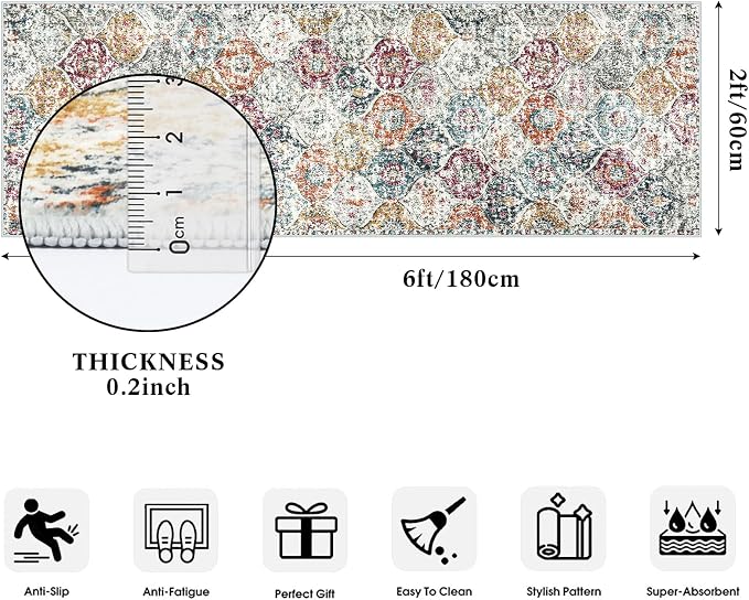 Lahome Moroccan Trellis Hallway Runner Rug, 2x6 Kitchen Runner Rugs Non Skid - Image 2