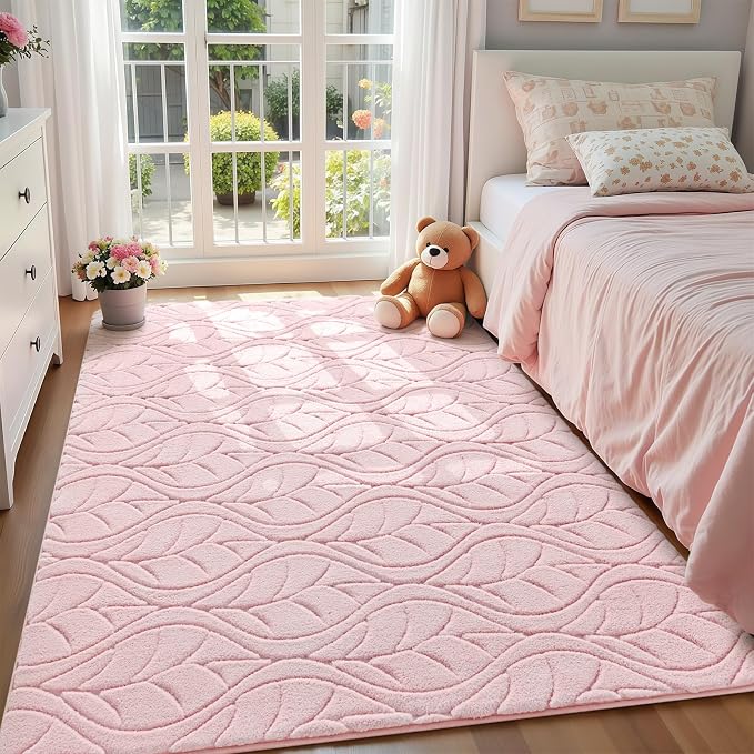 Macgace 4x6 Pink Area Rug, Soft Shag Carpet, Washable Bedroom Nursery Rugs by Macgace