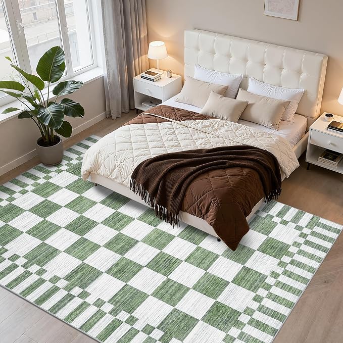 GarveeHome 9×12 Area Rugs for Living Room, Sage Green Checkered Rug, Non-Slip - Image 3