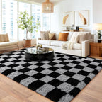 Checkered 8x10 Area Rugs for Living Room, Ultra Soft Fluffy Large Shaggy Rug - Image 2